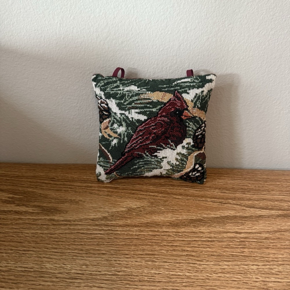 Vintage Tapestry Cardinal Pillow 5.5‎ X 5.5